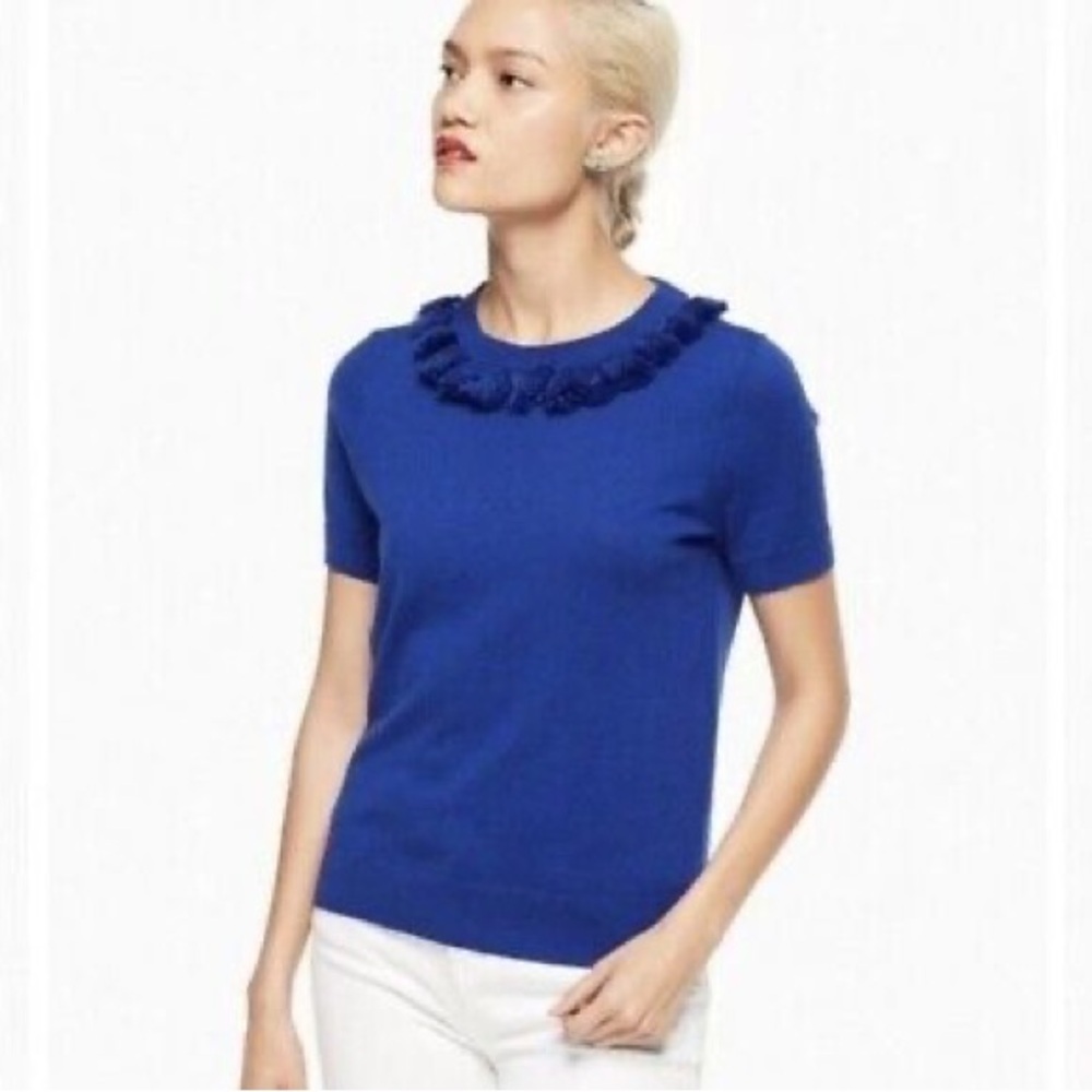 NEW‎ Kate Spade New York Silk Blend Tassel Crewneck Sweater Cobalt Blue XS